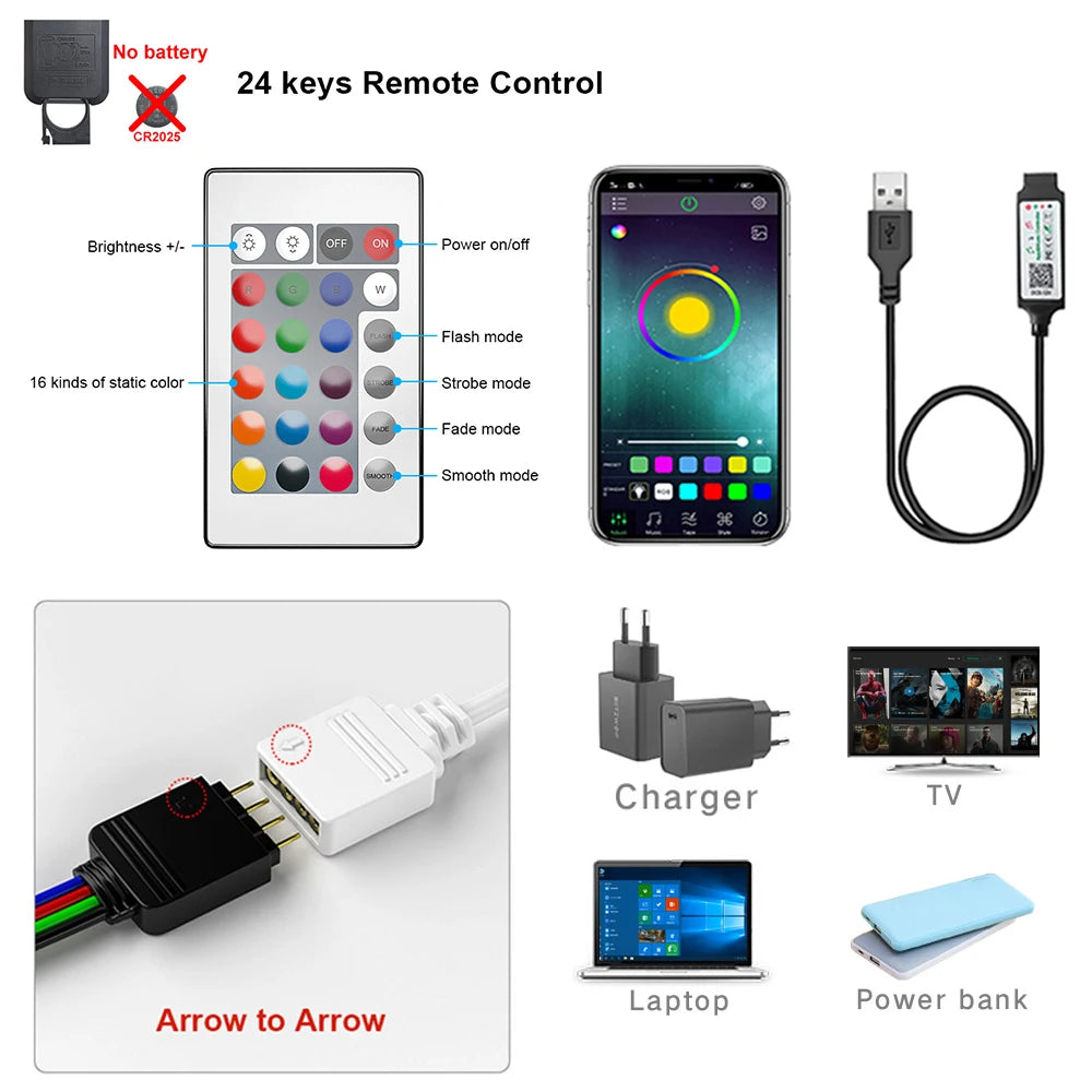 Bluetooth USB LED Strip Light 5050 SMD 5V RGB with App Control