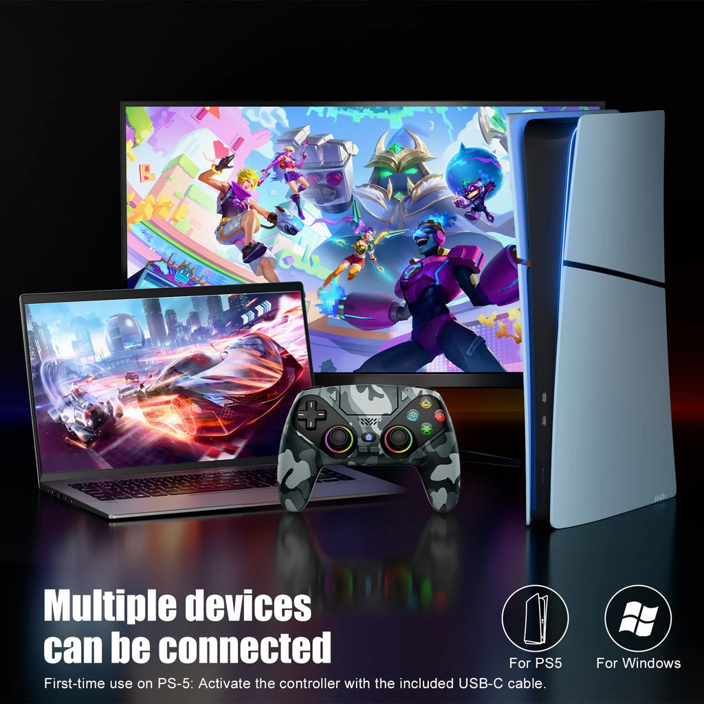 RGB Wireless Gaming Controller PS5 PS5 Pro PC Hall Effect Anti-Drift Macro Turbo