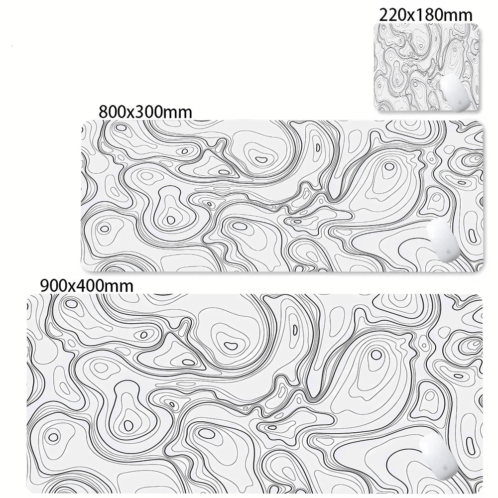 XXL Strata Liquid Abstract Gaming Desk Mat — Black & White, Locked Edge, Non-Slip