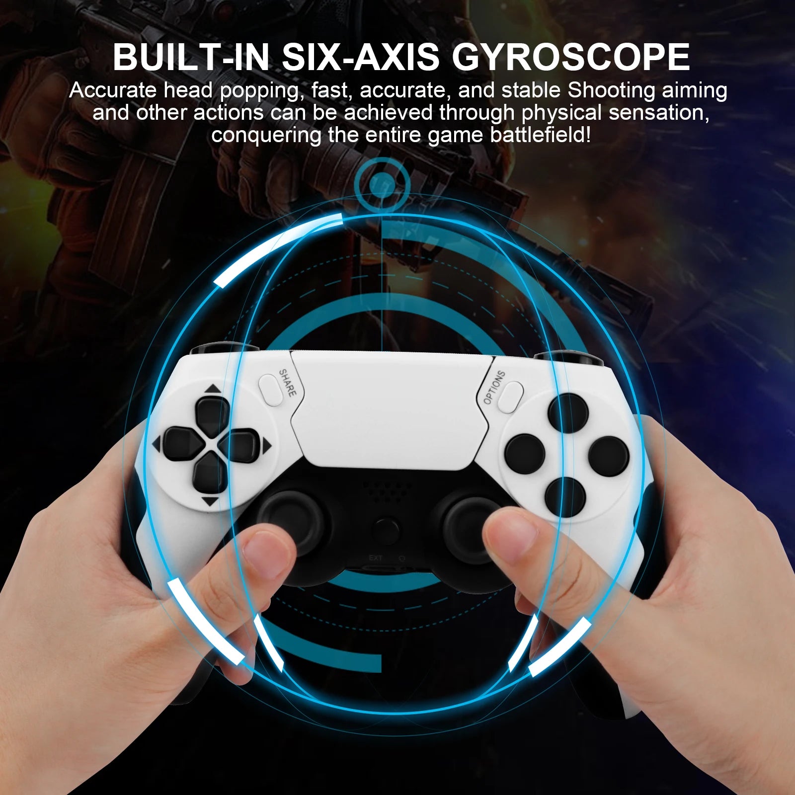 GAMINJA Wireless Gaming Controller PS4 PS3 PC Dual Vibration 6-Axis Gyroscope