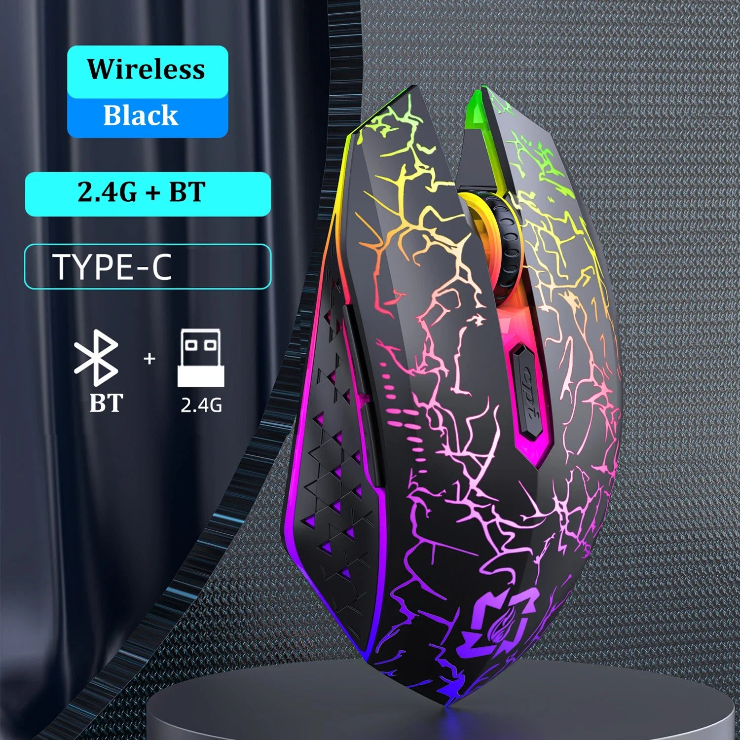 Bluetooth 5.2 RGB Gaming Mouse Wireless Silent Rechargeable 1600 DPI PC Mac 90Hr Battery