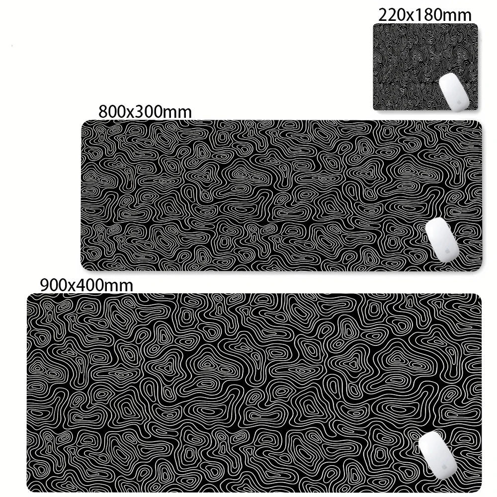 XXL Strata Liquid Abstract Gaming Desk Mat — Black & White, Locked Edge, Non-Slip