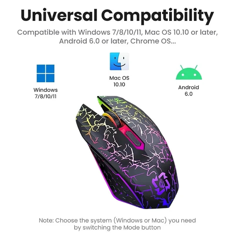Bluetooth 5.2 RGB Gaming Mouse Wireless Silent Rechargeable 1600 DPI PC Mac 90Hr Battery