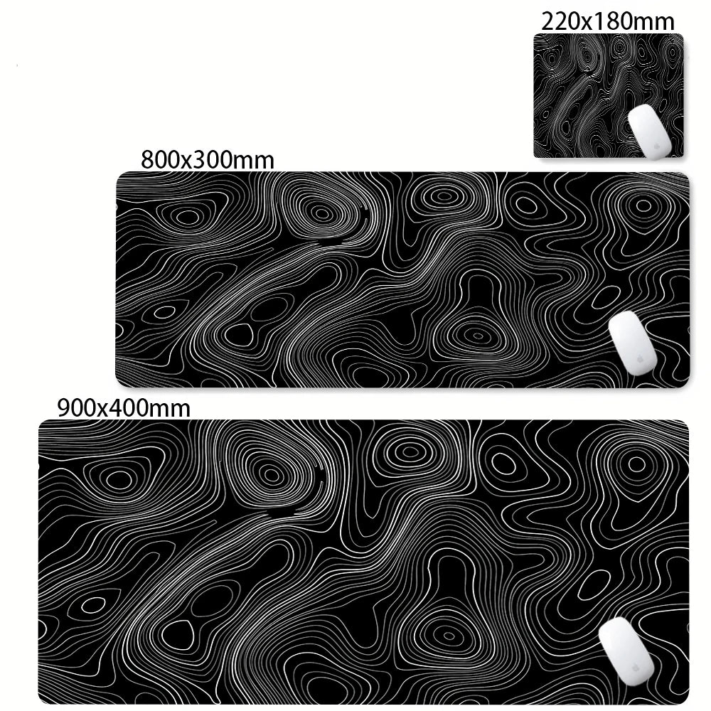 XXL Strata Liquid Abstract Gaming Desk Mat — Black & White, Locked Edge, Non-Slip
