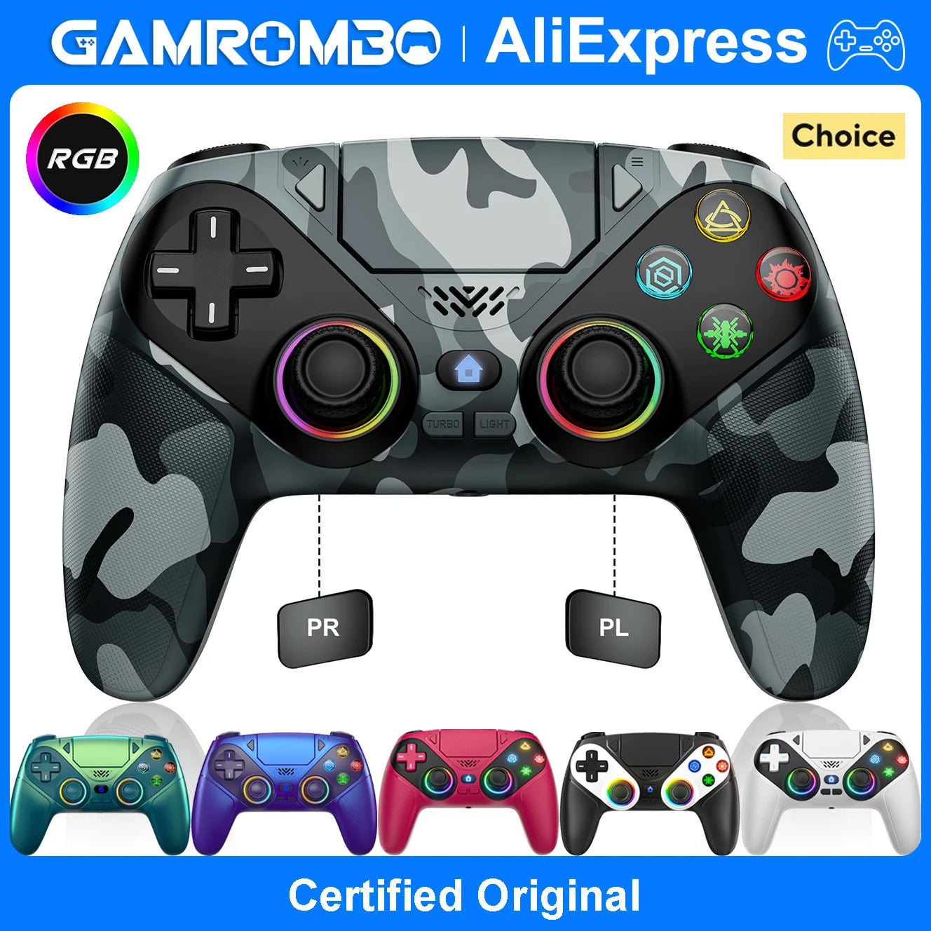 RGB Wireless Gaming Controller PS5 PS5 Pro PC Hall Effect Anti-Drift Macro Turbo