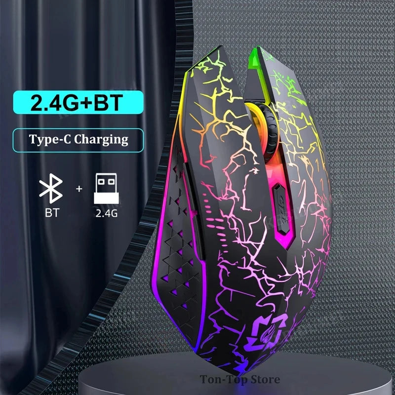 Bluetooth 5.2 RGB Gaming Mouse Wireless Silent Rechargeable 1600 DPI PC Mac 90Hr Battery