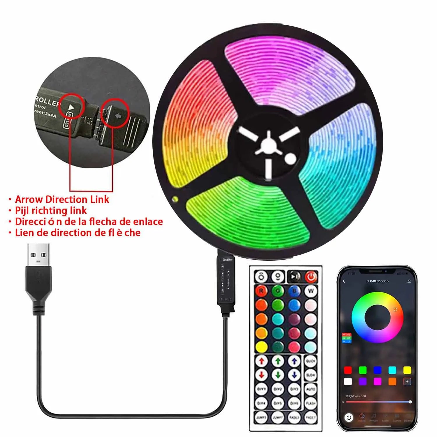5M USB RGB LED Light Strip with 24-Key Remote