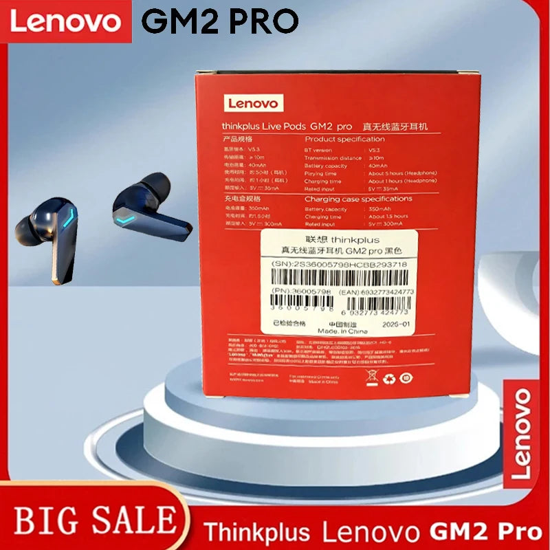 Lenovo GM2 Pro Gaming Earbuds Bluetooth 5.3 Low Latency Dual Mode Built-in Mic