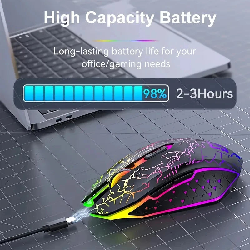Bluetooth 5.2 RGB Gaming Mouse Wireless Silent Rechargeable 1600 DPI PC Mac 90Hr Battery