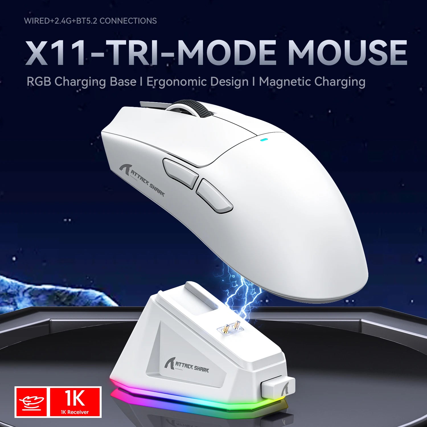 Attack Shark X11 Wireless Gaming Mouse — PAW3311, RGB, Magnetic Charging