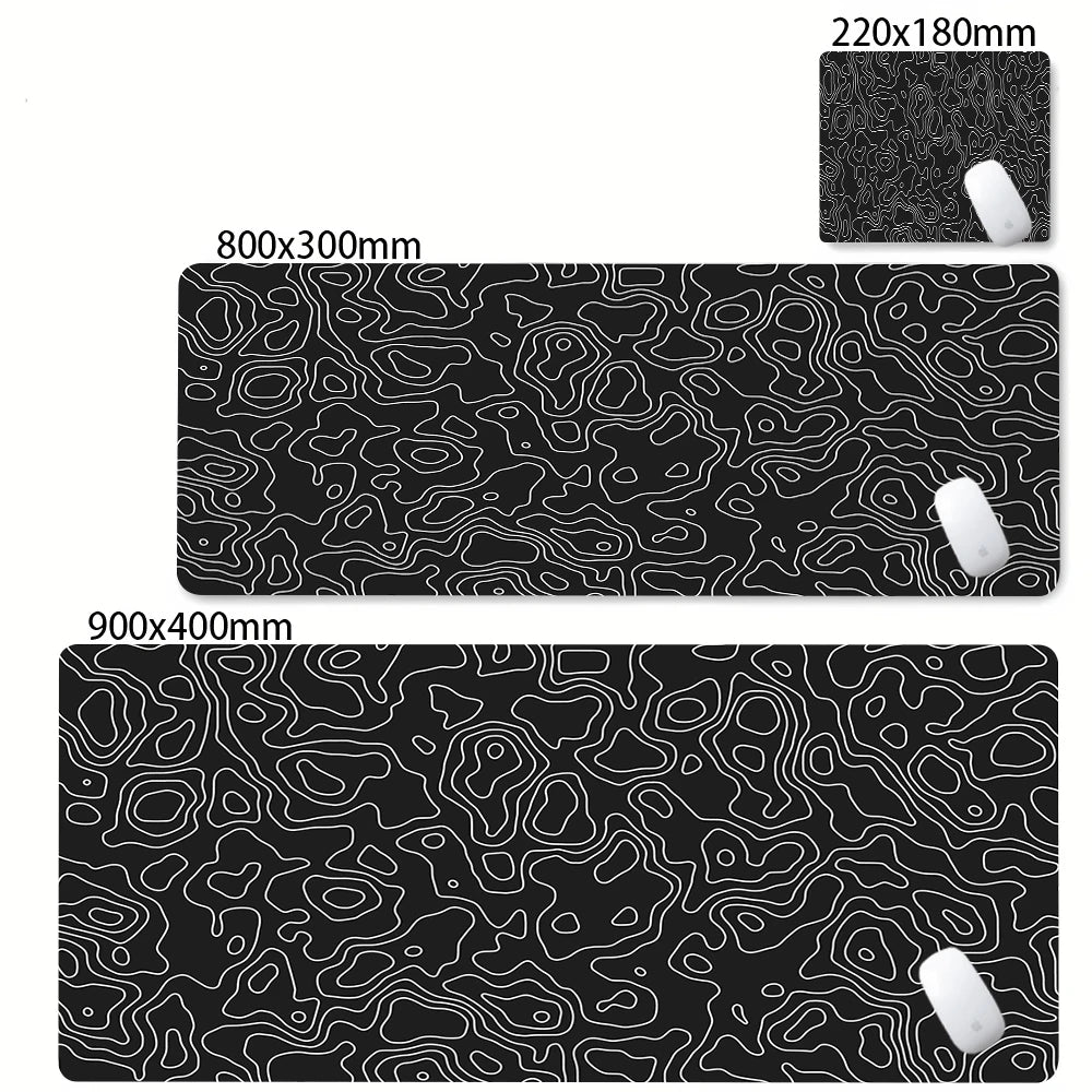 XXL Strata Liquid Abstract Gaming Desk Mat — Black & White, Locked Edge, Non-Slip