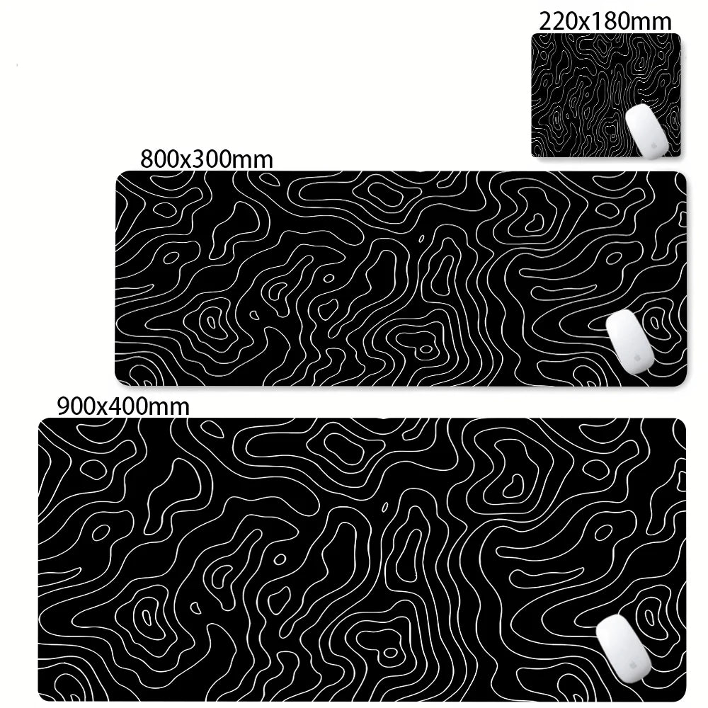 XXL Strata Liquid Abstract Gaming Desk Mat — Black & White, Locked Edge, Non-Slip