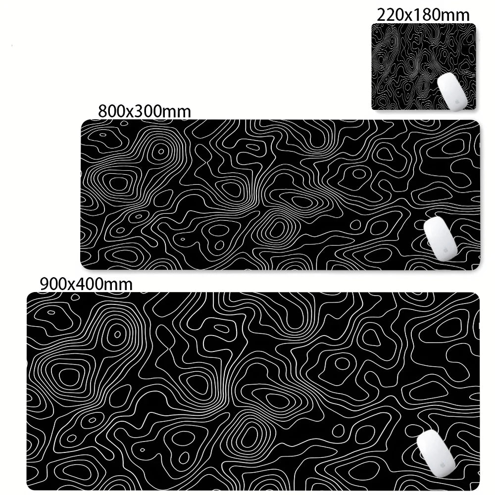 XXL Strata Liquid Abstract Gaming Desk Mat — Black & White, Locked Edge, Non-Slip