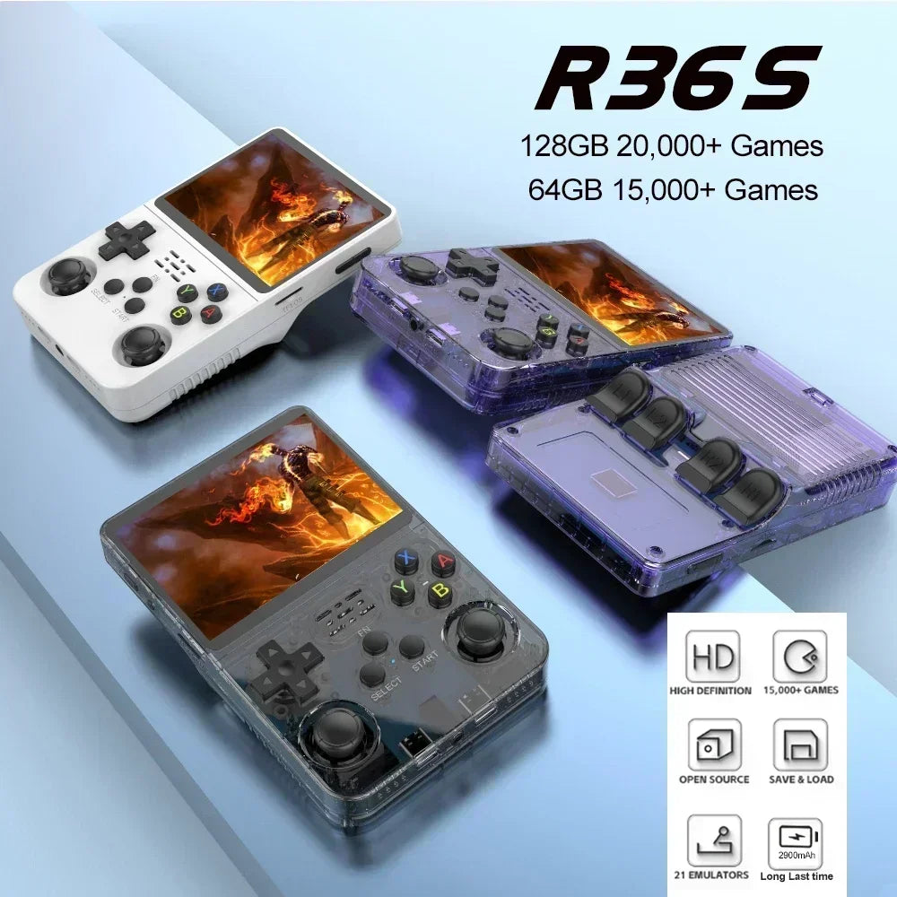 R36S Retro Handheld Game Console 60000 Games 3.5 Inch IPS Portable