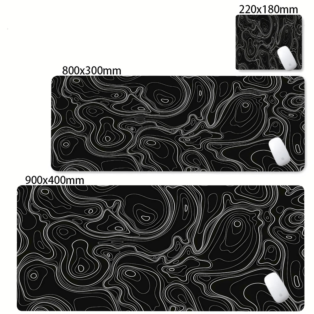 XXL Strata Liquid Abstract Gaming Desk Mat — Black & White, Locked Edge, Non-Slip