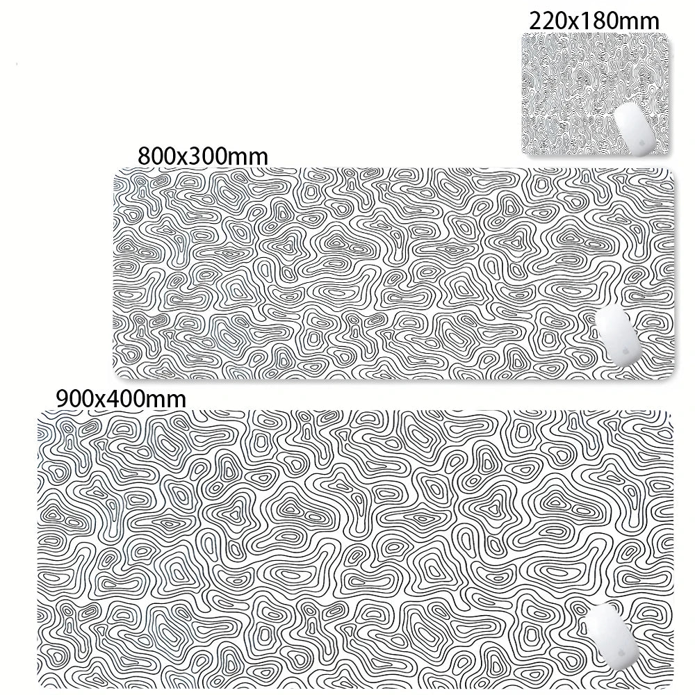 XXL Strata Liquid Abstract Gaming Desk Mat — Black & White, Locked Edge, Non-Slip