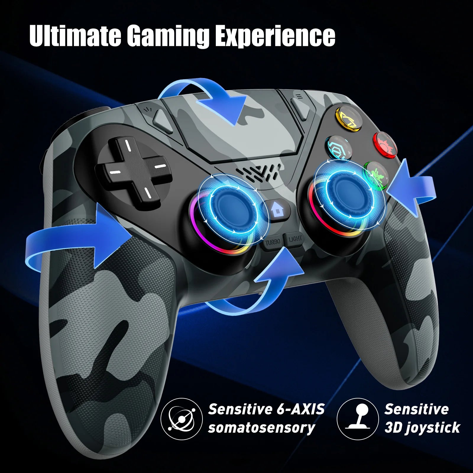 RGB Wireless Gaming Controller PS5 PS5 Pro PC Hall Effect Anti-Drift Macro Turbo