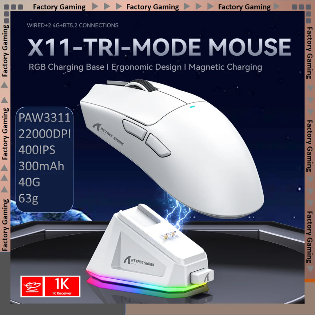 ATTACK SHARK X11 Gaming Mouse Tri-Mode PAW3311 22000 DPI Magnetic Charging Lightweight