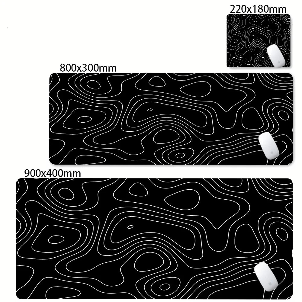 XXL Strata Liquid Abstract Gaming Desk Mat — Black & White, Locked Edge, Non-Slip