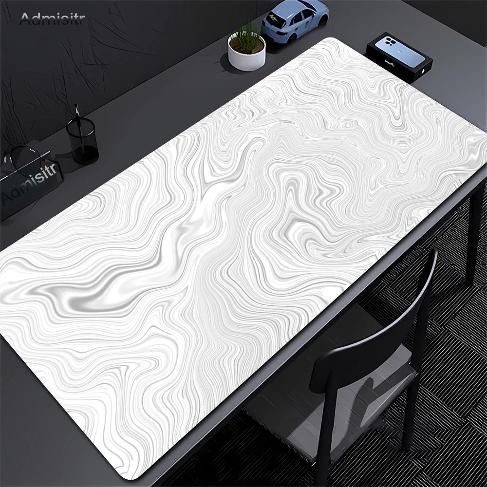 XXL Strata Liquid Abstract Gaming Desk Mat — Black & White, Locked Edge, Non-Slip