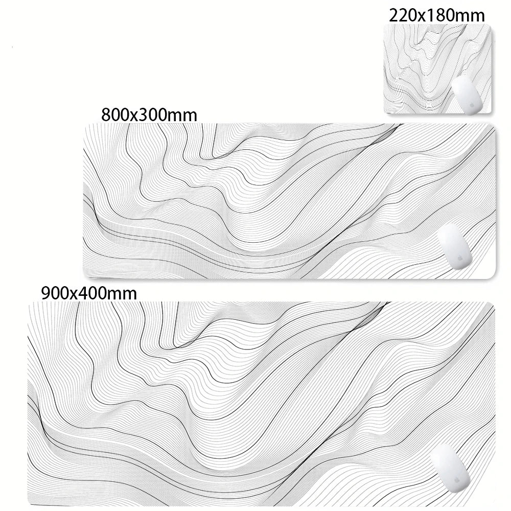 XXL Strata Liquid Abstract Gaming Desk Mat — Black & White, Locked Edge, Non-Slip