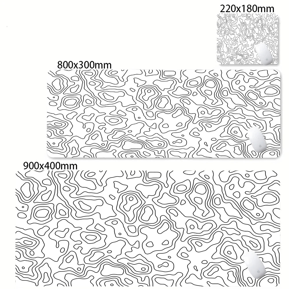 XXL Strata Liquid Abstract Gaming Desk Mat — Black & White, Locked Edge, Non-Slip