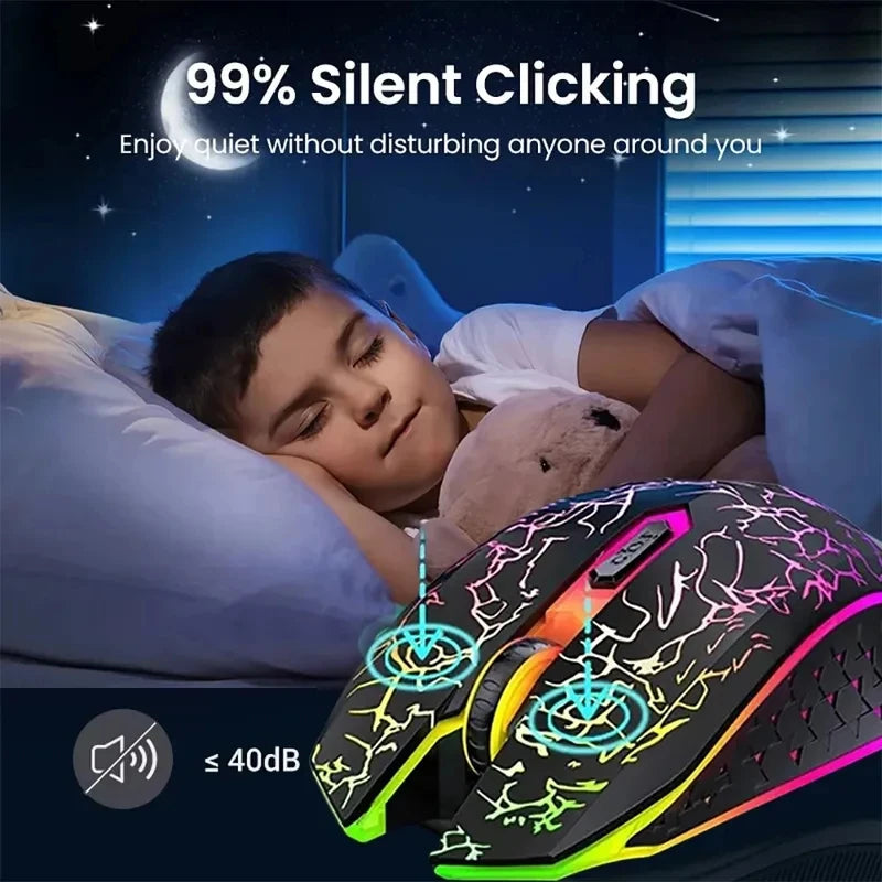Bluetooth 5.2 RGB Gaming Mouse Wireless Silent Rechargeable 1600 DPI PC Mac 90Hr Battery