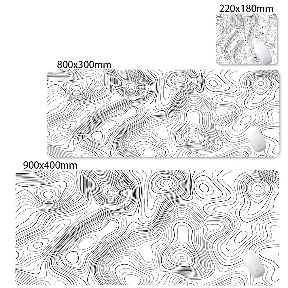 XXL Strata Liquid Abstract Gaming Desk Mat — Black & White, Locked Edge, Non-Slip