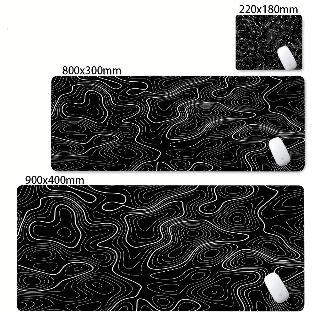 XXL Strata Liquid Abstract Gaming Desk Mat — Black & White, Locked Edge, Non-Slip