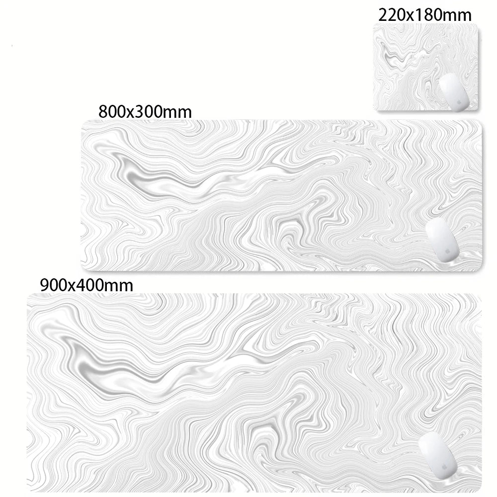 XXL Strata Liquid Abstract Gaming Desk Mat — Black & White, Locked Edge, Non-Slip